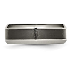 Titanium Polished with Black Ceramic Center 8mm Beveled Band