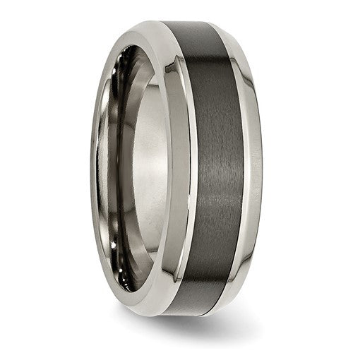Titanium Polished with Black Ceramic Center 8mm Beveled Band