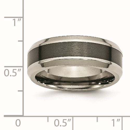 Titanium Polished with Black Ceramic Center 8mm Beveled Band