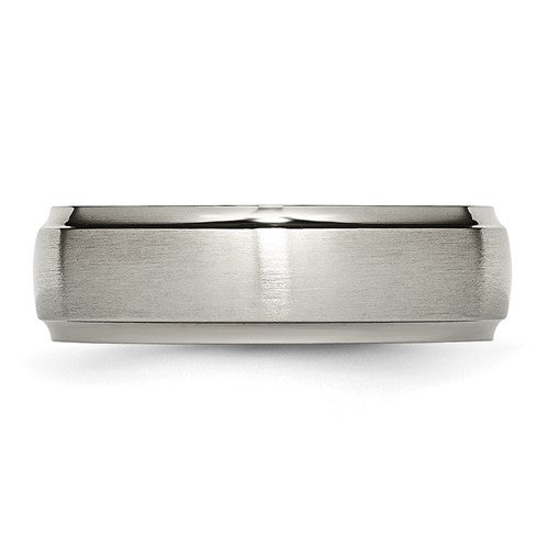 Titanium Brushed Center 7mm Ridged Edge Band