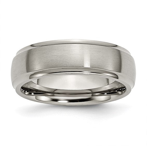 Titanium Brushed Center 7mm Ridged Edge Band