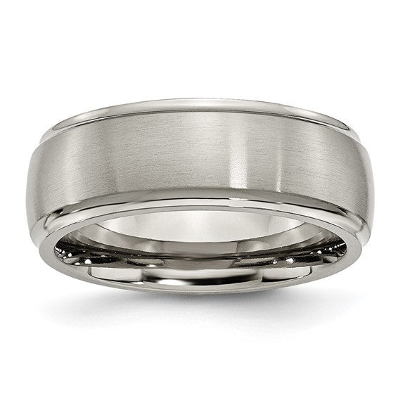 Titanium Brushed Center 8mm Ridged Edge Band