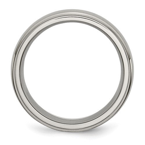 Titanium Brushed Center 8mm Ridged Edge Band