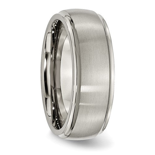 Titanium Brushed Center 8mm Ridged Edge Band