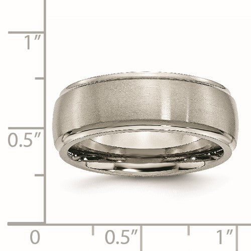 Titanium Brushed Center 8mm Ridged Edge Band