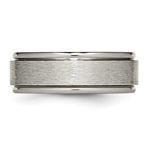 Titanium Brushed Center 8mm Ridged Edge Band