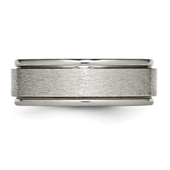 Titanium Brushed Center 8mm Ridged Edge Band