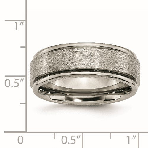 Titanium Brushed Center 8mm Ridged Edge Band