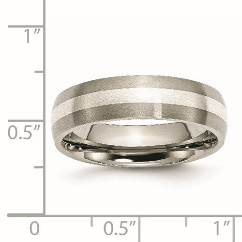 Titanium Brushed with Sterling Silver Inlay 6mm Band