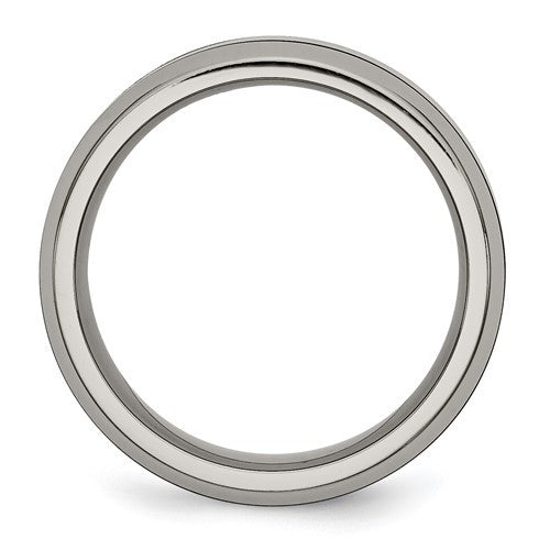 Titanium Polished with Black Ceramic Center 8mm Beveled Band