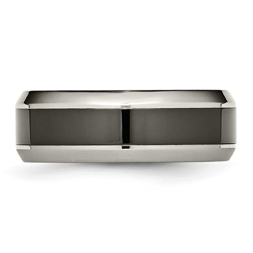 Titanium Polished with Black Ceramic Center 8mm Beveled Band