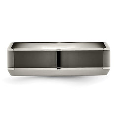 Titanium Polished with Black Ceramic Center 8mm Beveled Band