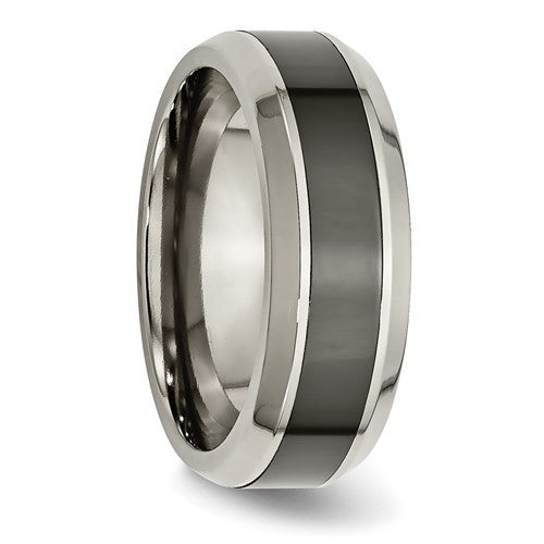 Titanium Polished with Black Ceramic Center 8mm Beveled Band