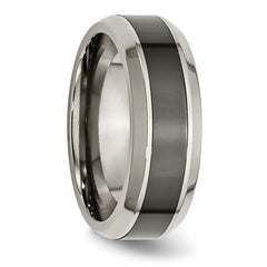 Titanium Polished with Black Ceramic Center 8mm Beveled Band