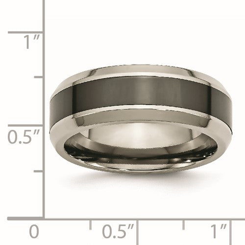 Titanium Polished with Black Ceramic Center 8mm Beveled Band