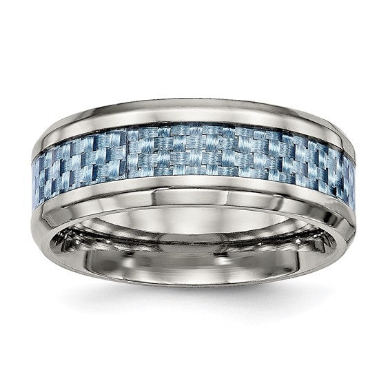 Titanium Polished with Light Blue Carbon Fiber Inlay 8mm Ring