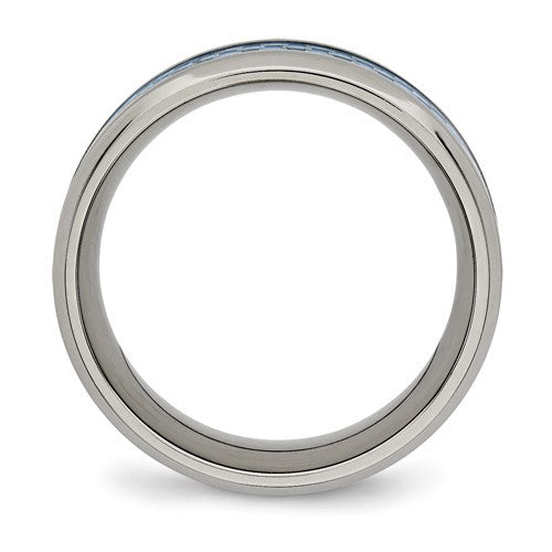 Titanium Polished with Light Blue Carbon Fiber Inlay 8mm Ring