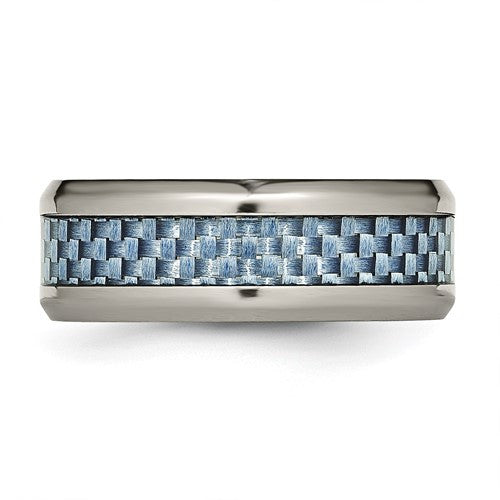 Titanium Polished with Light Blue Carbon Fiber Inlay 8mm Ring