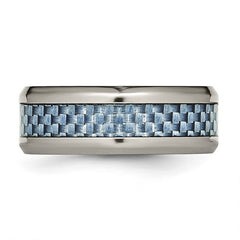 Titanium Polished with Light Blue Carbon Fiber Inlay 8mm Ring
