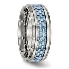 Titanium Polished with Light Blue Carbon Fiber Inlay 8mm Ring