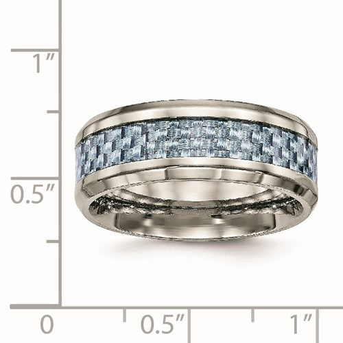 Titanium Polished with Light Blue Carbon Fiber Inlay 8mm Ring