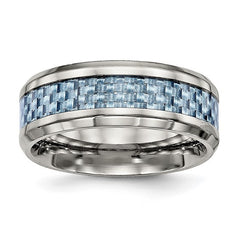 Titanium Polished with Light Blue Carbon Fiber Inlay 8mm Ring