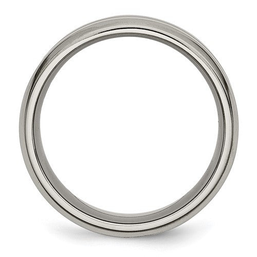 Titanium Brushed and Polished 8mm Grooved Beveled Edge Band