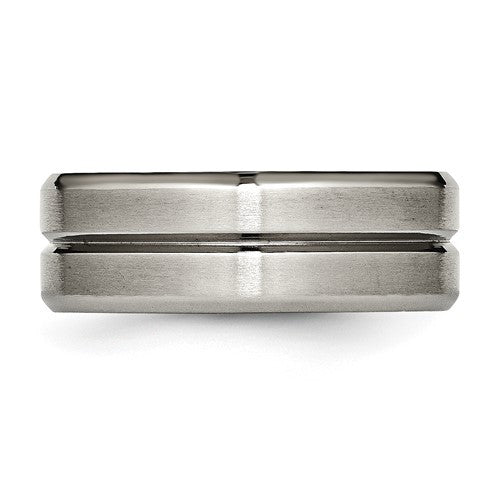 Titanium Brushed and Polished 8mm Grooved Beveled Edge Band
