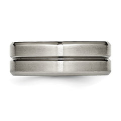 Titanium Brushed and Polished 8mm Grooved Beveled Edge Band