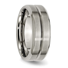 Titanium Brushed and Polished 8mm Grooved Beveled Edge Band