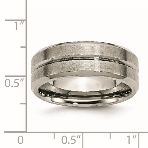 Titanium Brushed and Polished 8mm Grooved Beveled Edge Band