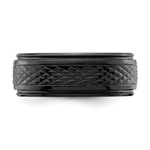 Black Zirconium Polished 8mm Ridged Edge Band