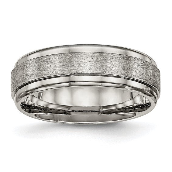 Titanium Brushed Center 7mm Ridged Edge Band