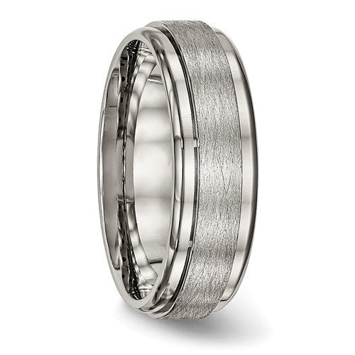 Titanium Brushed Center 7mm Ridged Edge Band