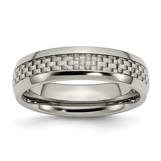 Titanium Polished Grey Carbon Fiber Inlay 6mm Band