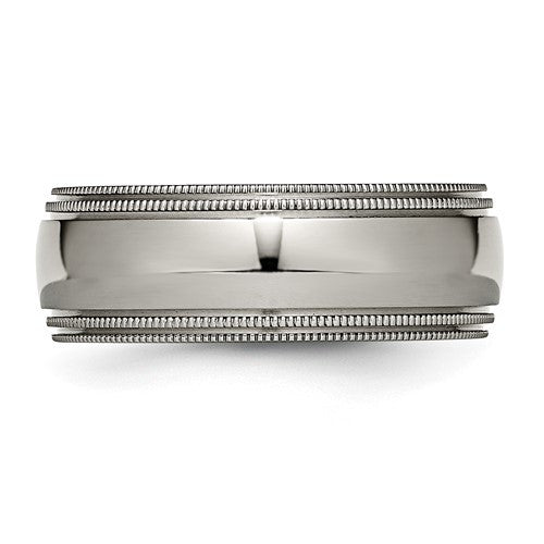 Titanium Polished 8mm Grooved and Beaded Edge Band