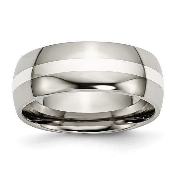 Titanium Polished with Sterling Silver Inlay 8mm Band