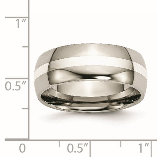 Titanium Polished with Sterling Silver Inlay 8mm Band