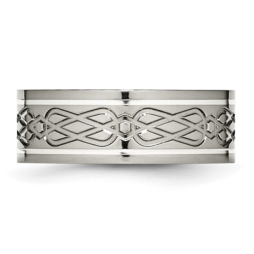 Titanium Polished with Sterling Silver Inlay Celtic Knot Band