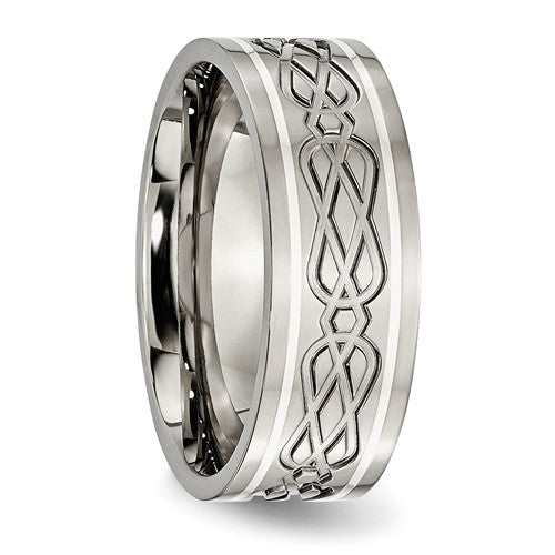 Titanium Polished with Sterling Silver Inlay Celtic Knot Band