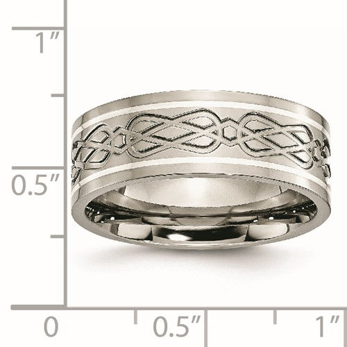 Titanium Polished with Sterling Silver Inlay Celtic Knot Band