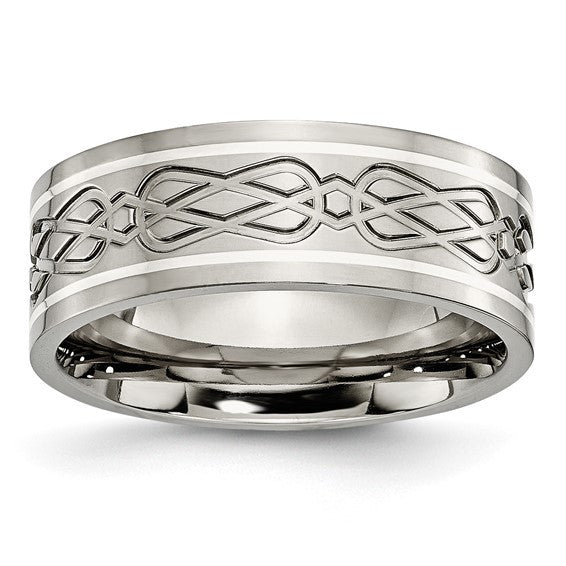 Titanium Polished with Sterling Silver Inlay Celtic Knot Band