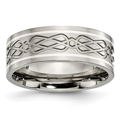 Titanium Polished with Sterling Silver Inlay Celtic Knot Band
