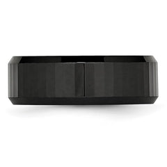 Ceramic Black Faceted Beveled Edge 8mm Polished Band