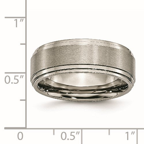 Titanium Brushed Center 8mm Double Step Ridged Edge Band