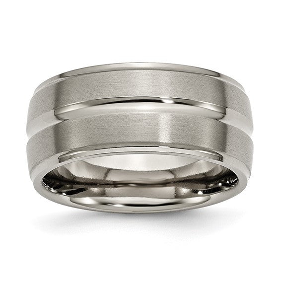 Titanium Brushed and Polished 10mm Grooved Ridged Edge Band