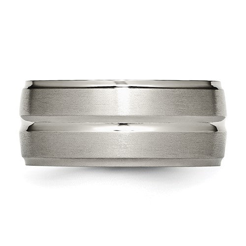 Titanium Brushed and Polished 10mm Grooved Ridged Edge Band