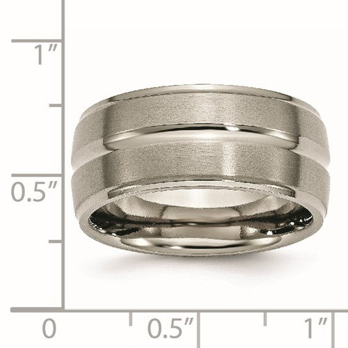 Titanium Brushed and Polished 10mm Grooved Ridged Edge Band