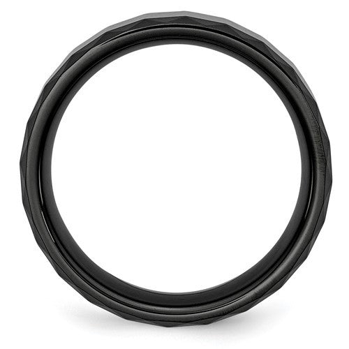 Ceramic Black Faceted 8mm Polished Beveled Edge Band