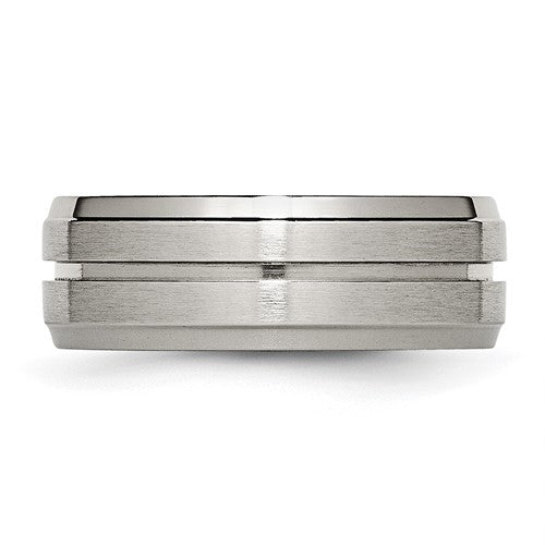 Titanium Brushed and Polished 8mm Grooved Ridged Edge Band